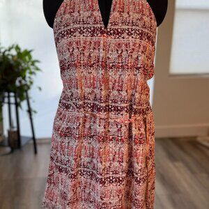 Skies Are Blue Boho Red White Halter Midi Dress Size L | Summer Beach Sundress